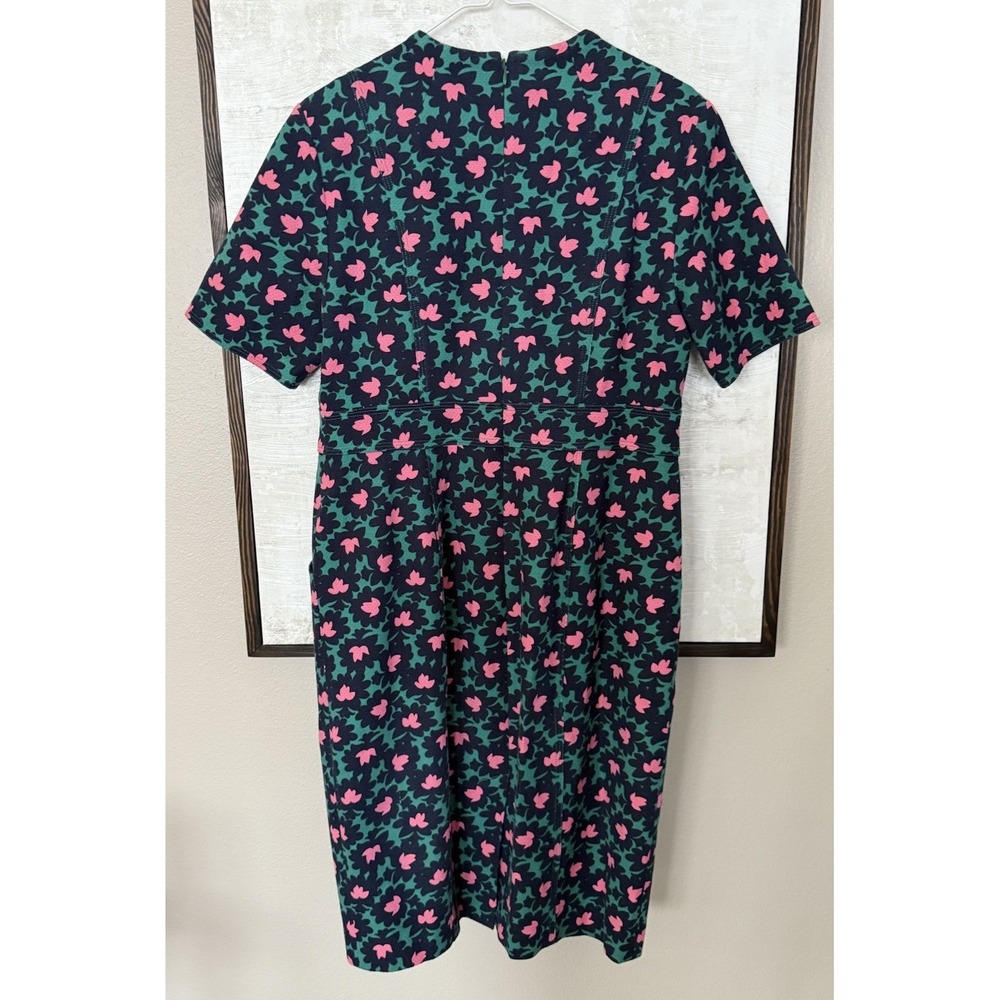 Boden Louise Textured Forest Bloom Midi‎ Sheath Dress Pockets Size 10 Green Pink - Picture 7 of 13